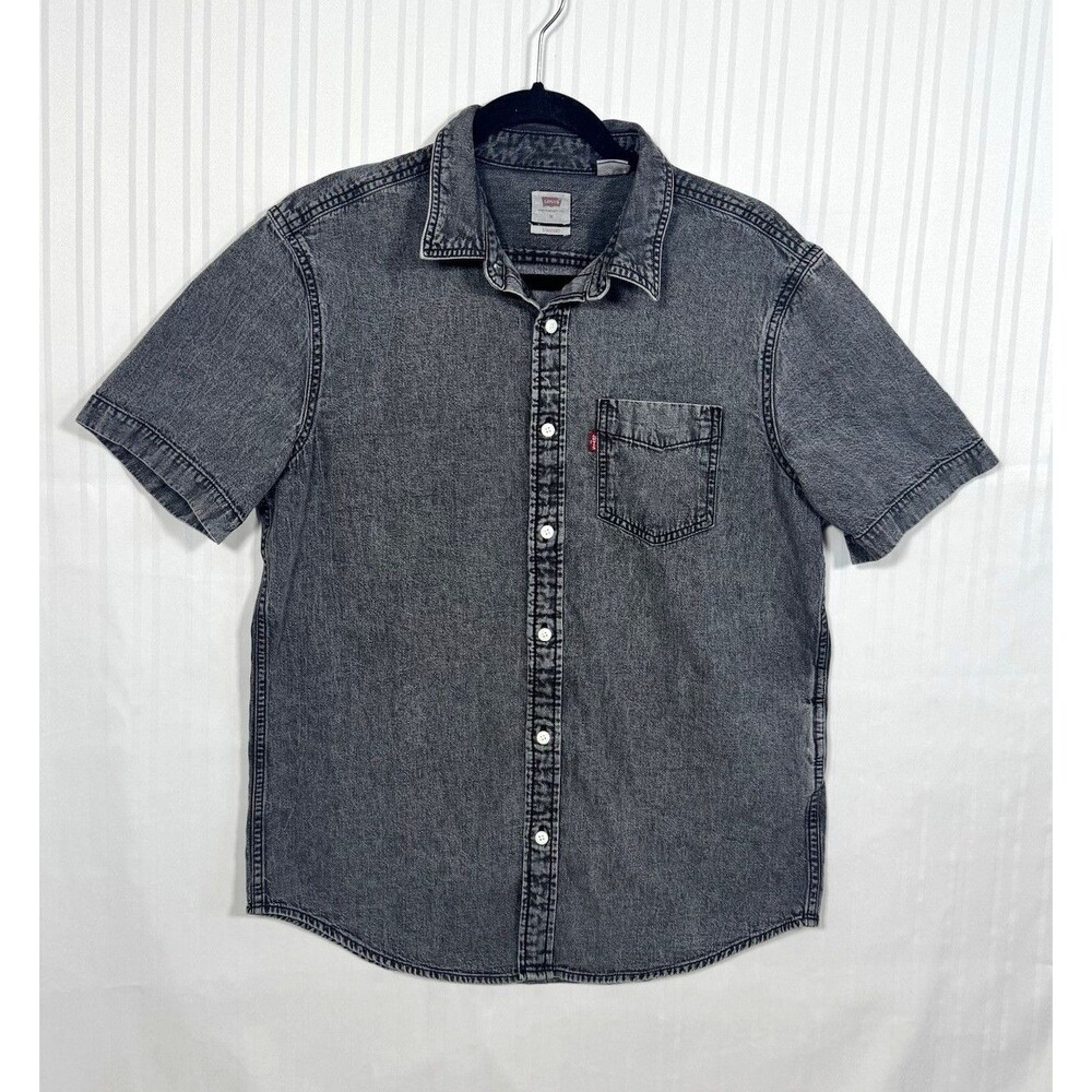 Levi's Men's M Standard Fit Gray Cotton Denim Button-Up Shirt w/ Pockets